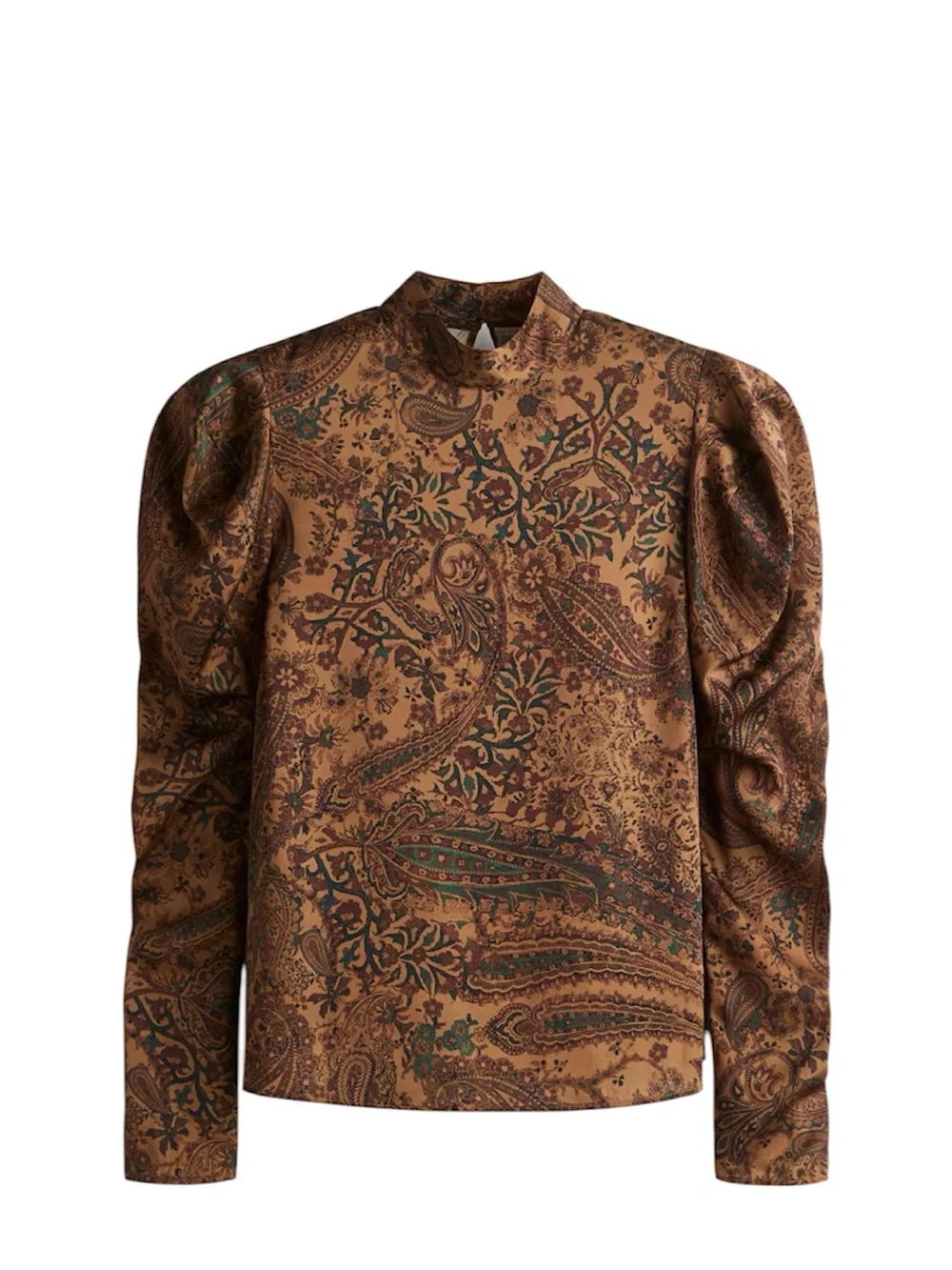 NWT H&M Puff Sleeve Blouse Paisley Brown Neutrals Maximalist Grandma Office S